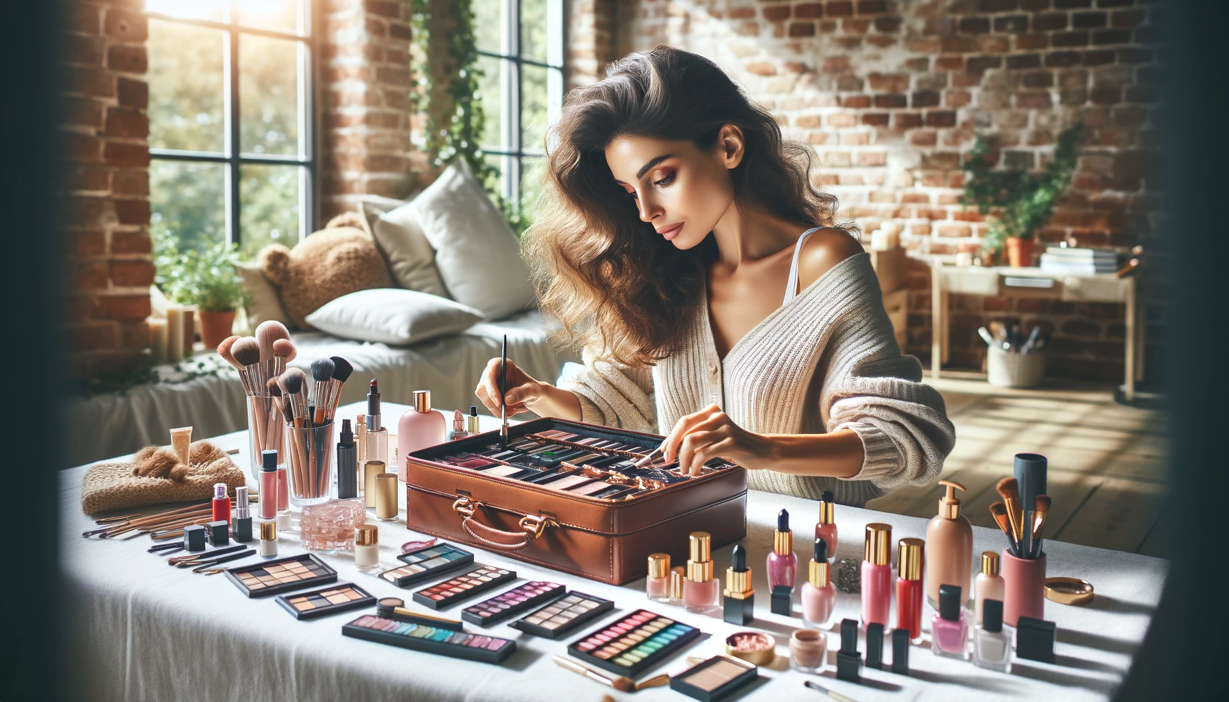 a woman building a kit with beauty products