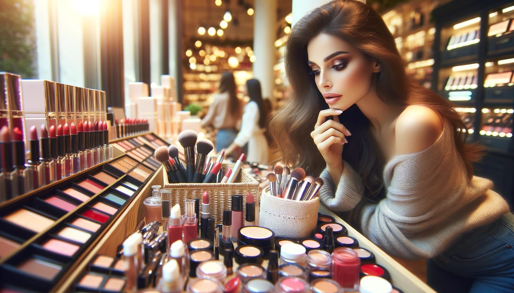 a woman looks for cosmetic products on a budget