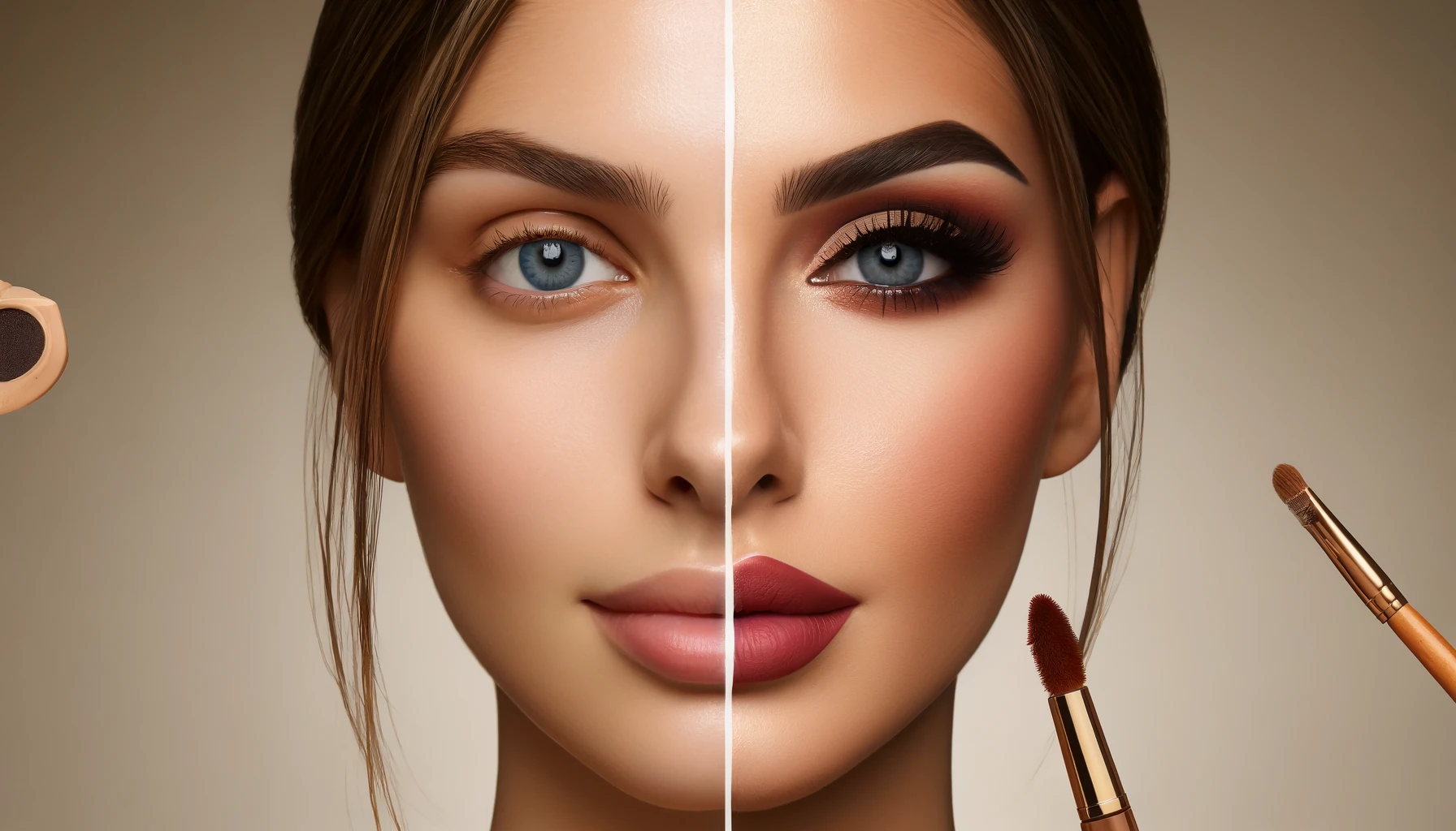 a woman with no makeup vs with premium makeup